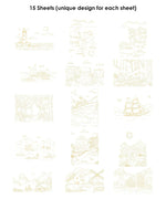 15 Sheets 140LB Landscape-Themed Watercolor Coloring Book showing 15 unique nature and scenic line art designs