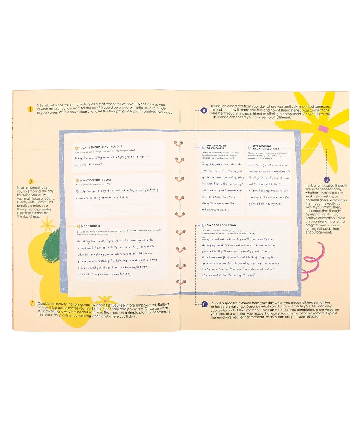 Open workbook spread featuring colorful prompts and reflections in the Grabie x AATA Rock Your Inner Strength 4-Week Workbook