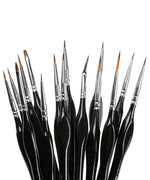 15 Pcs Miniature Detail Brush Set with fine pointed black handles ideal for precise painting in art supplies and watercolor projects