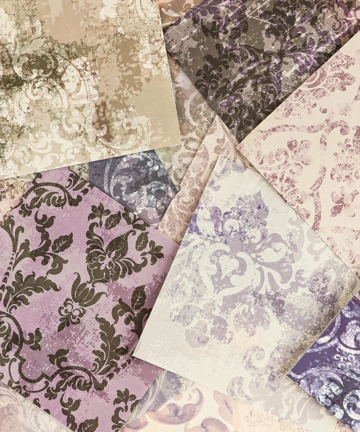 40 Sheets Dark Night Garden Material Paper Set with vintage floral patterns for scrapbook and art supplies projects