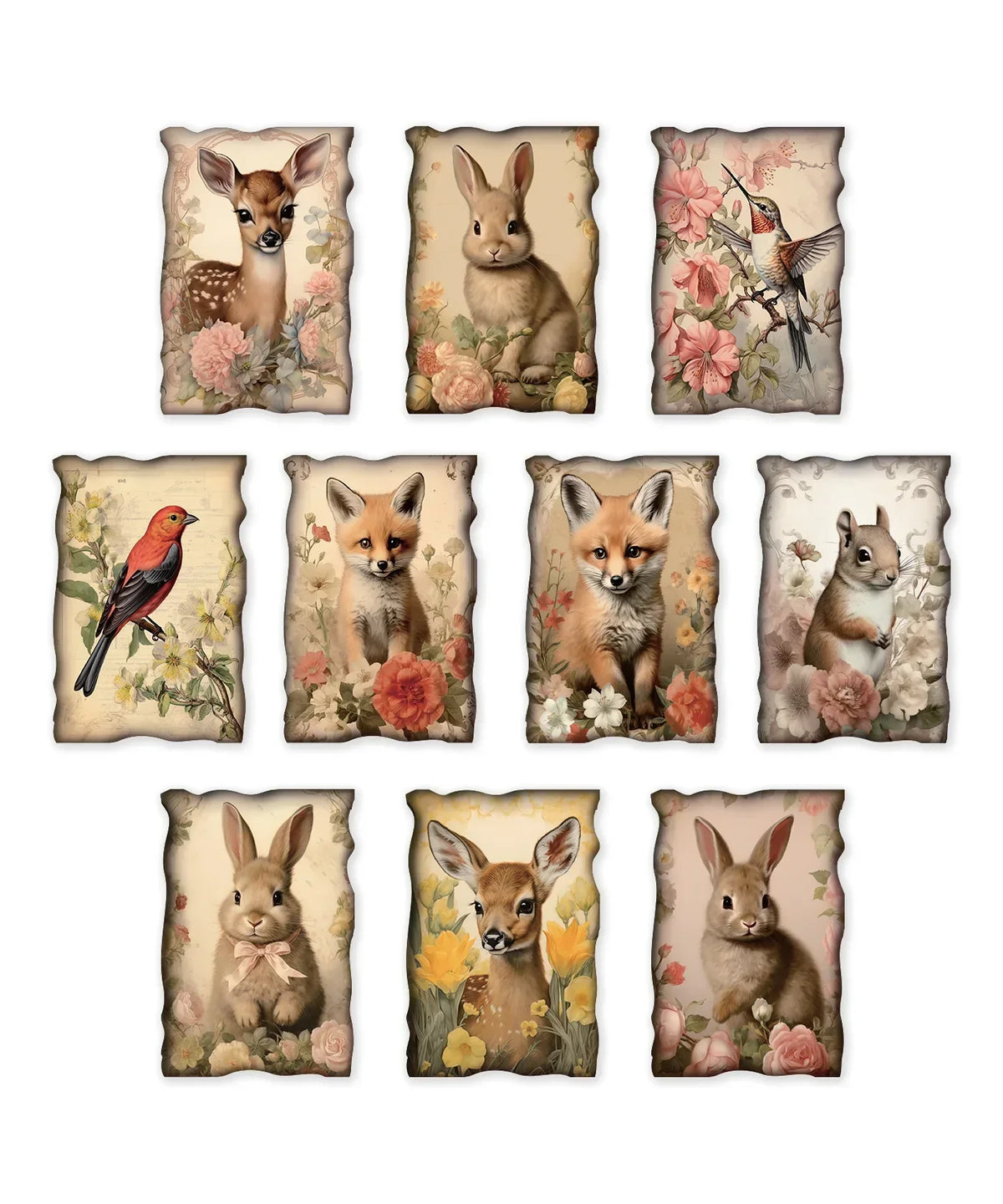 20 Sheets Grabie Exclusive Silent Woodland Paper Set featuring vintage-style woodland animals with flowers for scrapbook art supplies