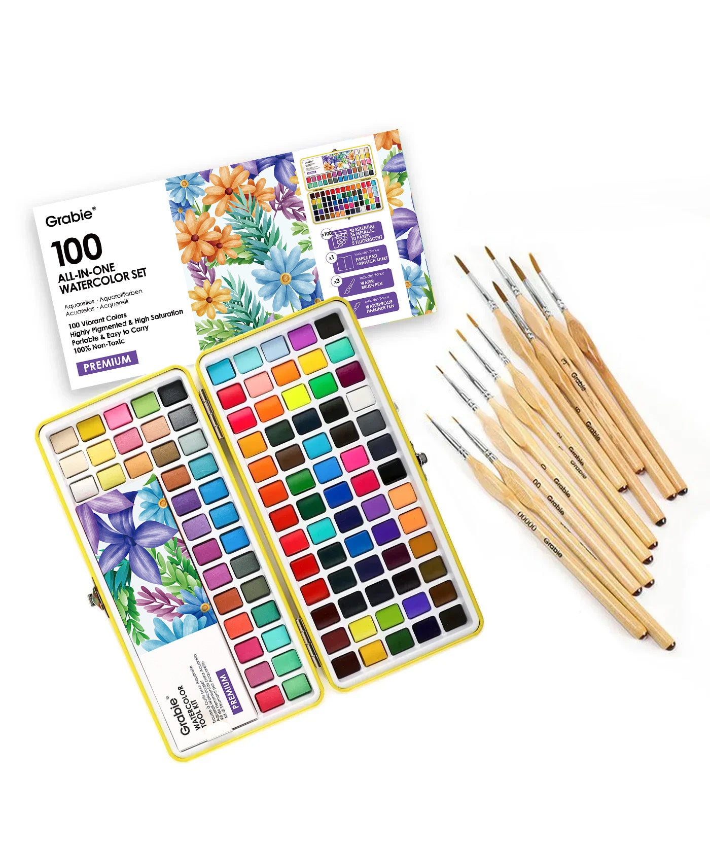 Watercolor Set of 100 With 11 Pcs Miniature Detail Paint Brushes