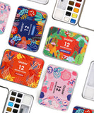 Watercolor Pocket Set Of 12 With Brush - 4 Themes Value Bundle