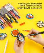 Extra Fine Tip Acrylic Paint Marker Set of 28 used to paint detailed colorful designs on stones and craft projects