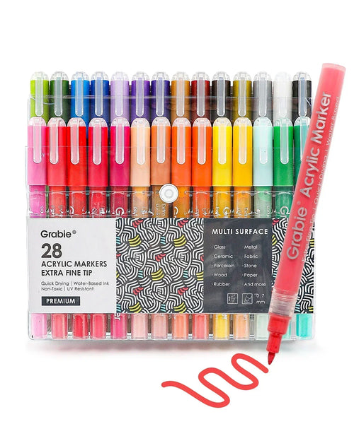 Grabie Extra Fine Tip Acrylic Paint Markers, Set of 28