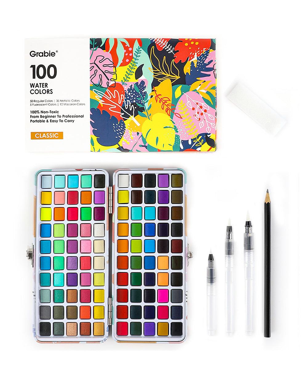 Watercolor Set of 100 With Brush, Best Watercolor Paints, Travel Watercolor Set, Portable Watercolor Paint Set,Watercolor Paint Travel kit,