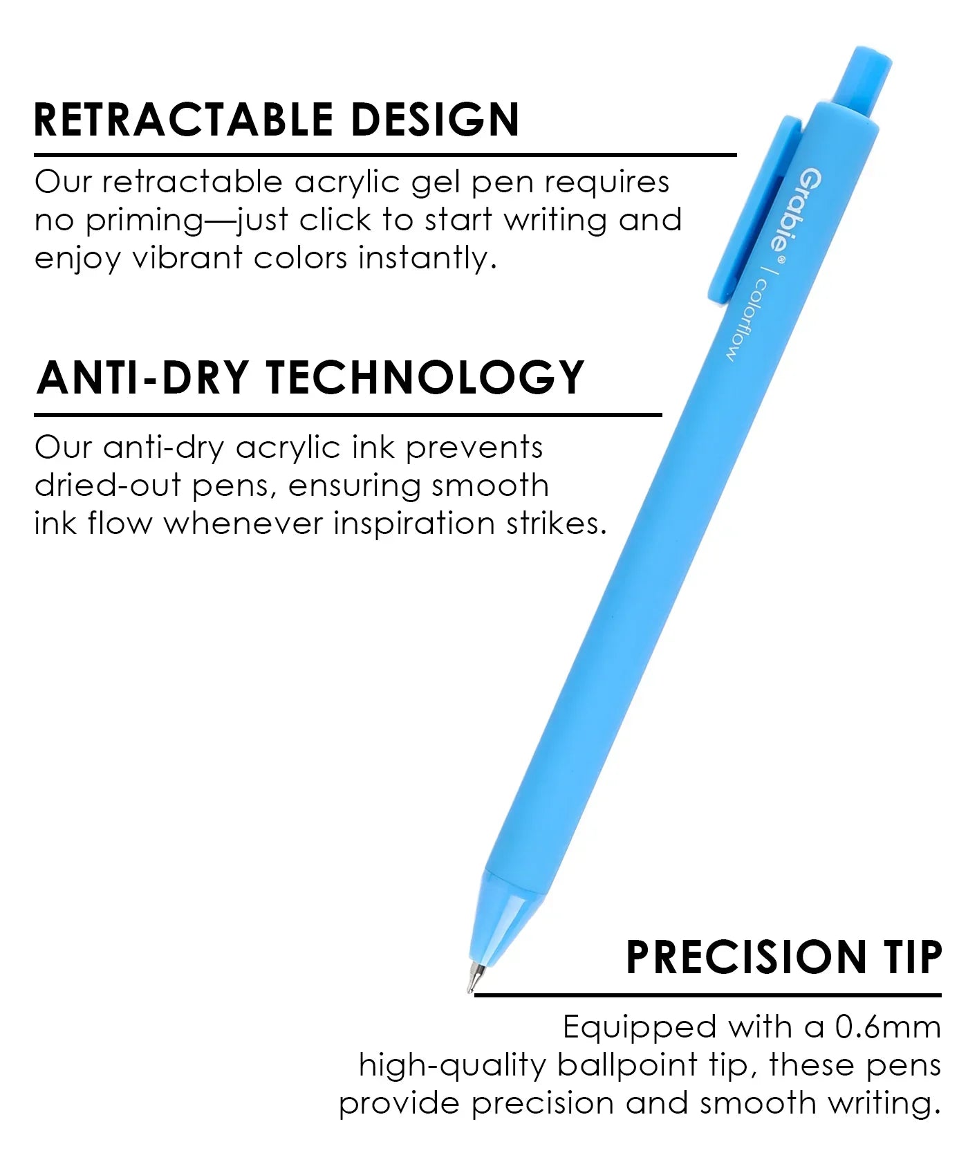 Blue retractable acrylic gel pen with anti-dry ink and precision tip for What To Draw: 30-Day Pet Drawing Kit