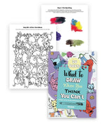 What To Draw: 30-Day Pet Drawing Kit with watercolor samples and black-and-white pet sketches on paper sheets