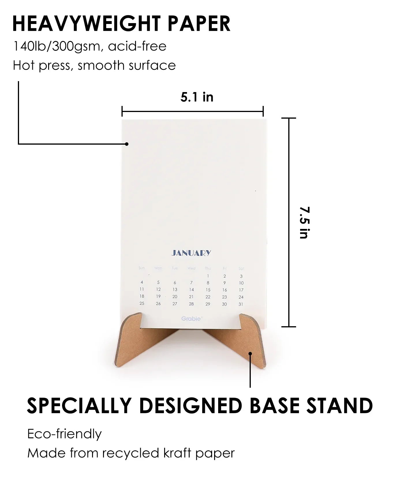 2026 Watercolor Calendar & Creative Tools Set showing eco-friendly kraft paper stand and heavyweight smooth paper calendar page
