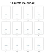 2026 Watercolor Calendar & Creative Tools Set showing 12 minimalist monthly calendar sheets with space for creative art supplies use