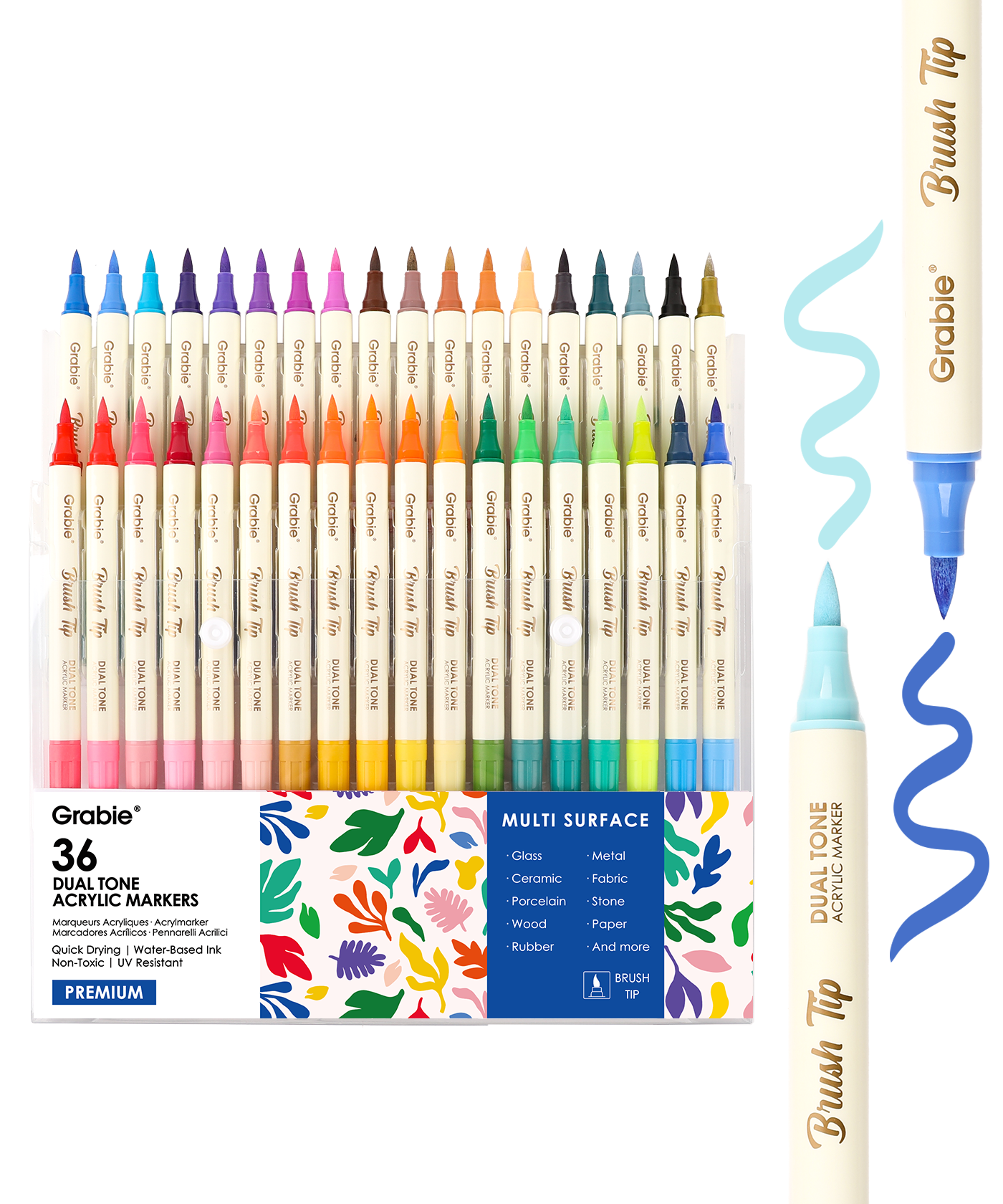 Dual Tone Brush Tip Acrylic Paint Marker Set of 36