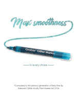 Iridescent Glitter Acrylic Paint Marker Set with medium tip showing smooth glittery blue stroke for art supplies.