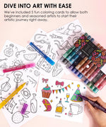 Iridescent Glitter Acrylic Paint Marker Set with colorful markers and illustrated coloring cards for art beginners and pros