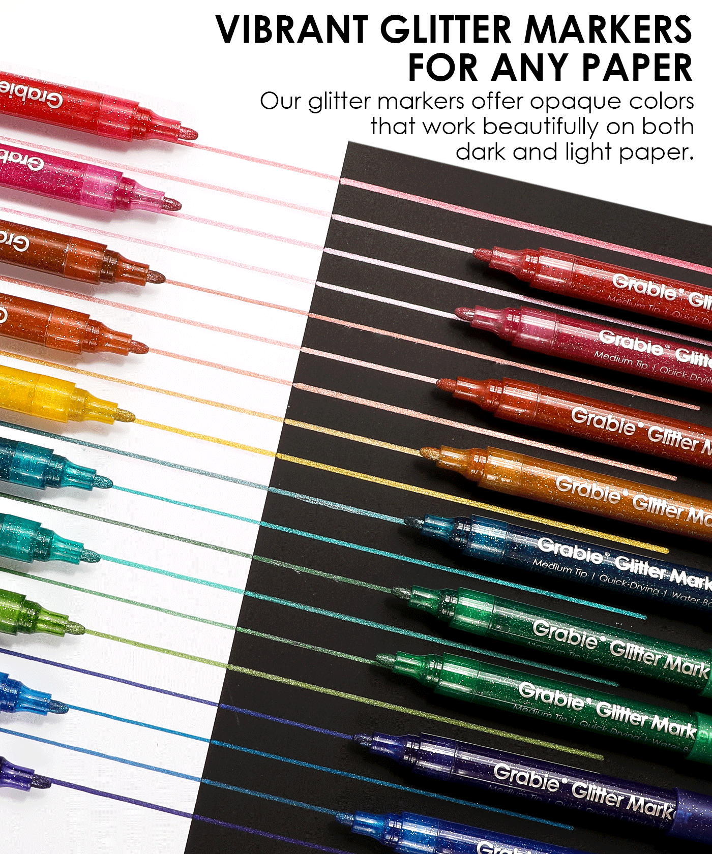 Medium Tip Iridescent Glitter Acrylic Paint Marker Set Of 24 - best paint markers, acrylic pen, acrylic paint markers set, markers with glitter, Grabie Acrylic Marker Set, 