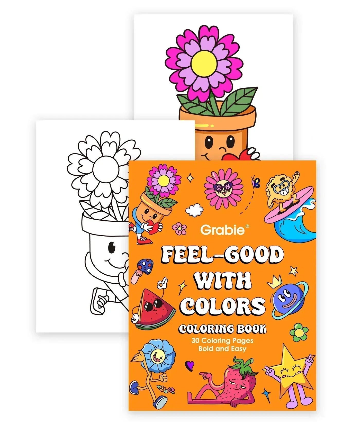 Dual Tone Brush Tip Acrylic Paint Marker Set With Coloring Book featuring colorful and black-and-white floral cartoon pages.