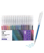 Glitter Gel Ink Pen Set with 18 retractable glitter gel ink pens in assorted colors for scrapbook and art supplies.