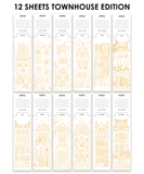 12 Sheets 140lb Watercolor Coloring Bookmarks - Townhouse Edition
