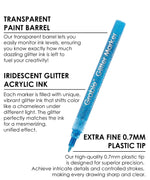 Medium Tip Iridescent Glitter Acrylic Paint Marker Set Of 24 with transparent barrel and vibrant blue glitter acrylic ink marker