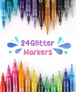 Medium Tip Iridescent Glitter Acrylic Paint Marker Set Of 24 art supplies markers arranged by color with glitter text design