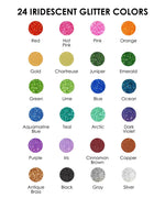 24 vibrant iridescent glitter colors swatches for Medium Tip Iridescent Glitter Acrylic Paint Marker Set Of 24 art supplies.