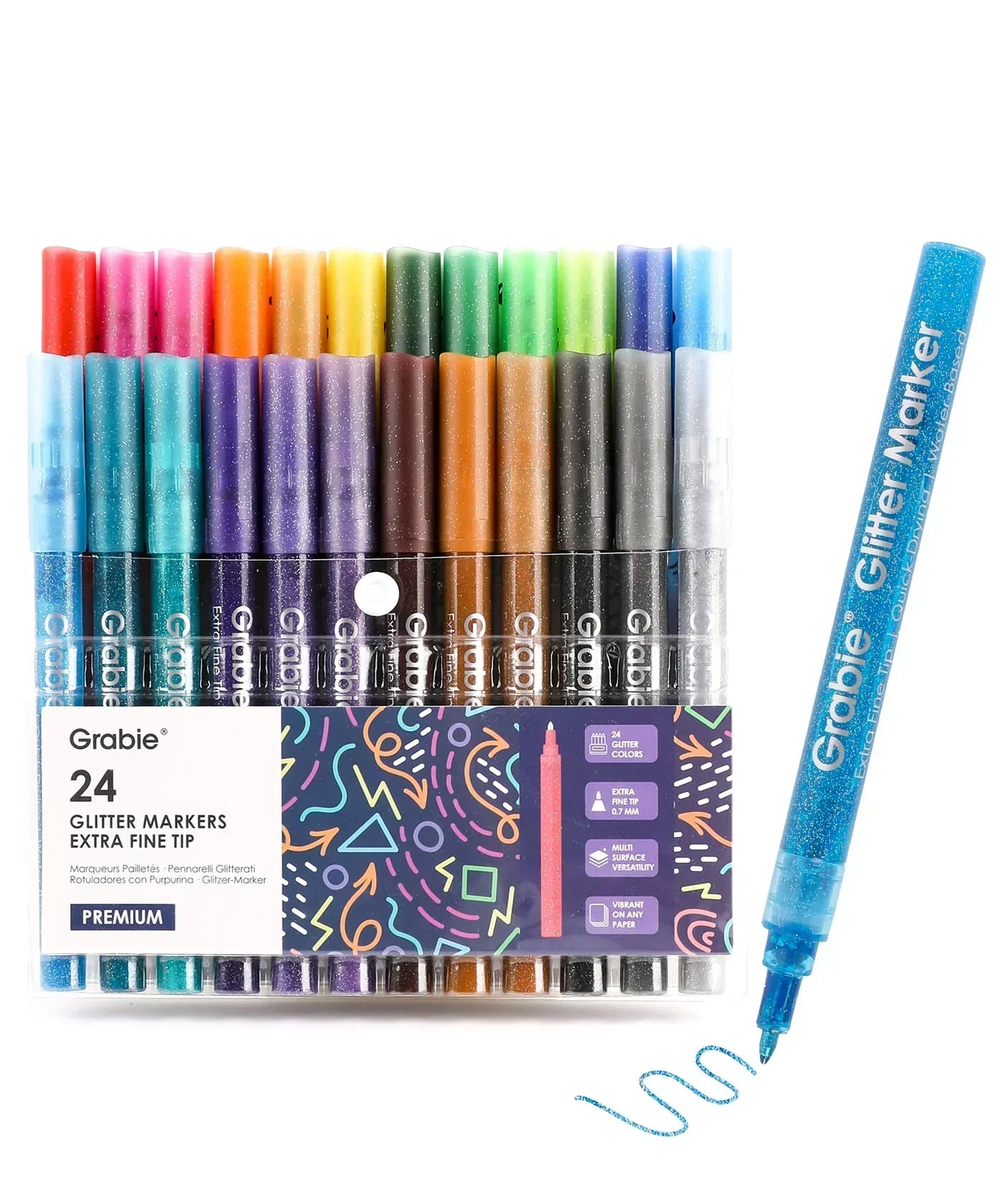 Medium Tip Iridescent Glitter Acrylic Paint Marker Set Of 24 with vibrant art supplies for scrapbook and watercolor projects