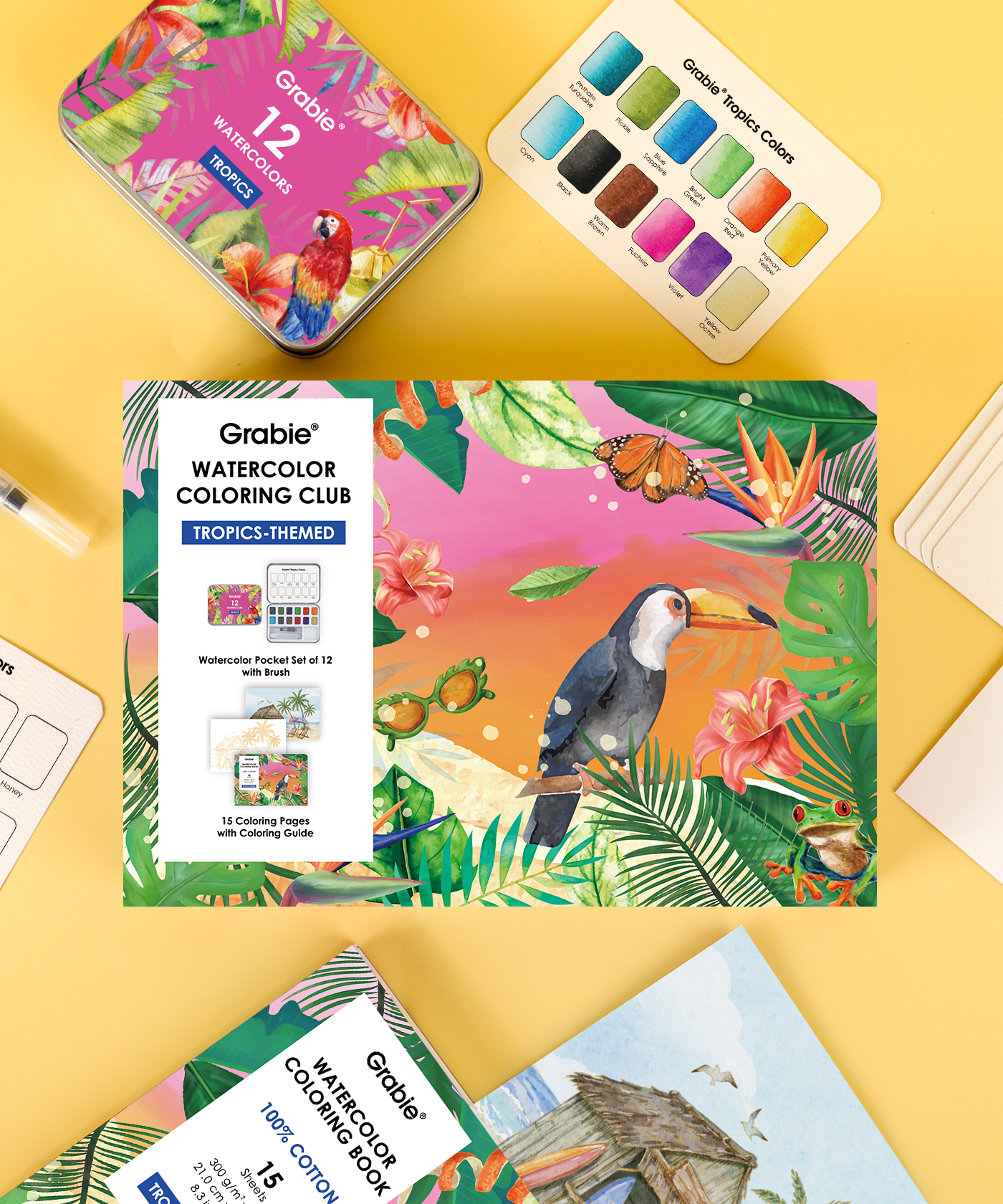 Tropics-Themed Watercolor Coloring Club Box