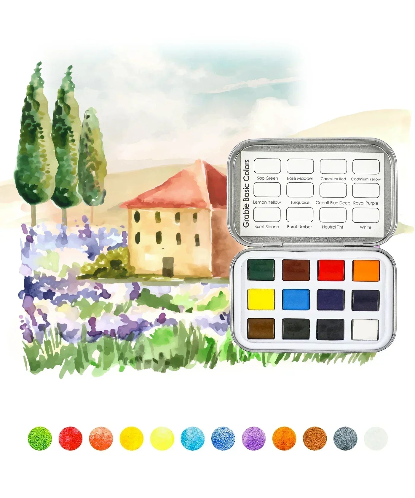 Watercolor Pocket Set - 5 Themes Value Bundle with vibrant colors and a scenic watercolor landscape backdrop
