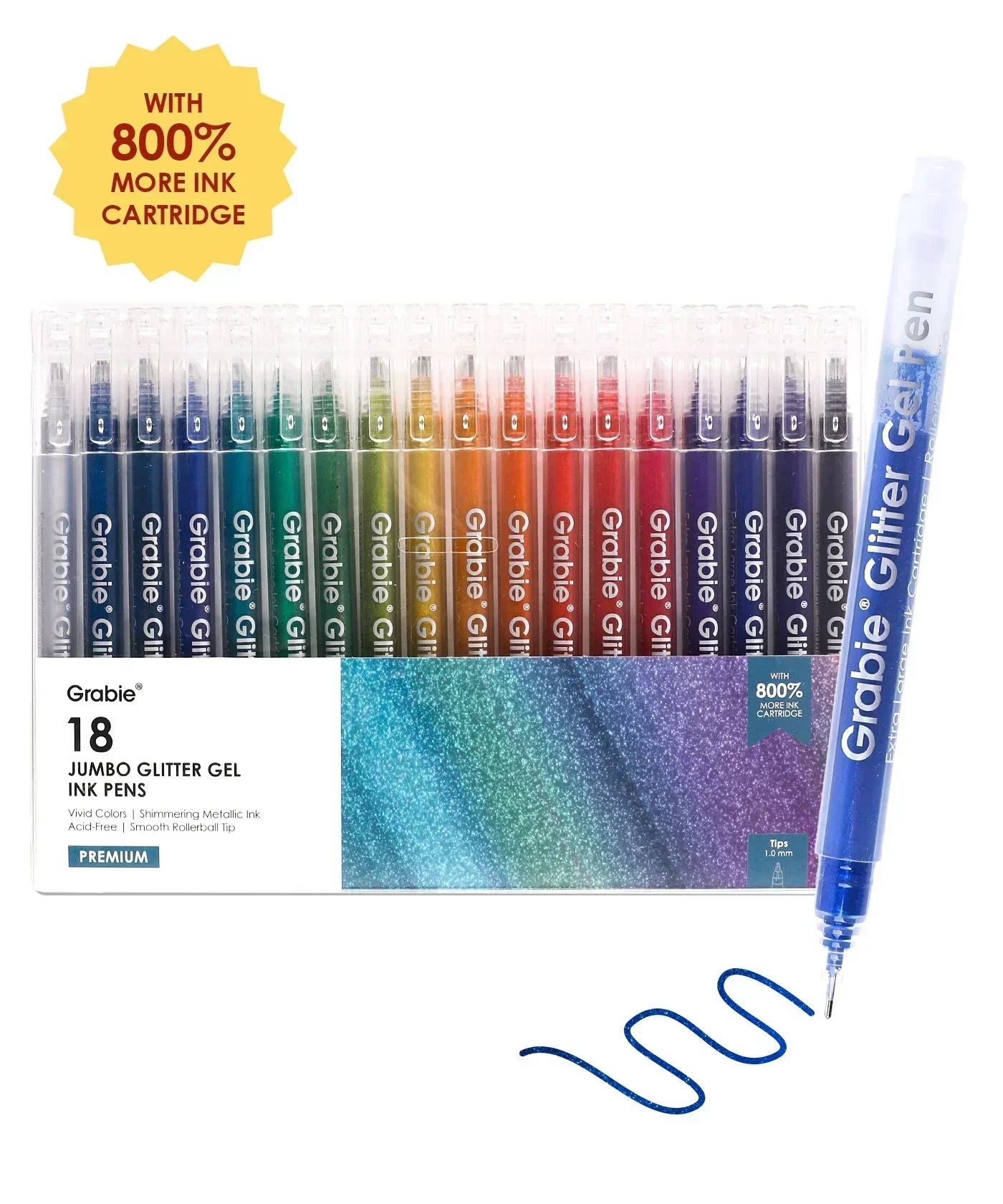 Jumbo Iridescent Glitter Gel Ink Pen Set With Bold & Bright Coloring Essential Kit with 18 vibrant glitter gel pens and extra ink cartridge