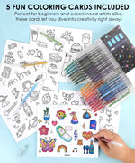 Glitter Gel Ink Pen Set with vibrant colors and fun coloring cards for creative art and scrapbook projects