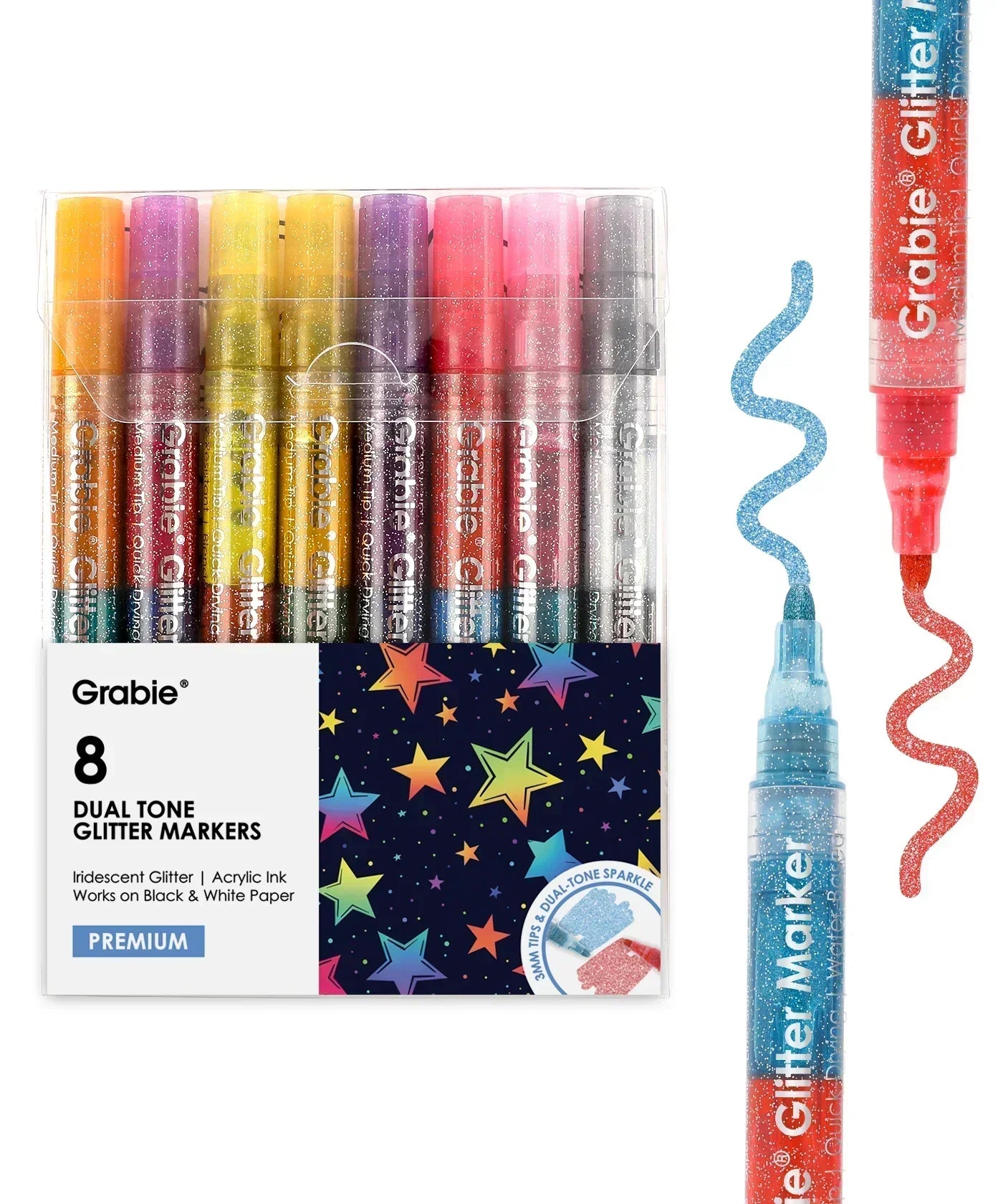 Dual Tone Iridescent Glitter Acrylic Paint Marker Set Of 8 with vibrant sparkle colors for art supplies and scrapbooking projects