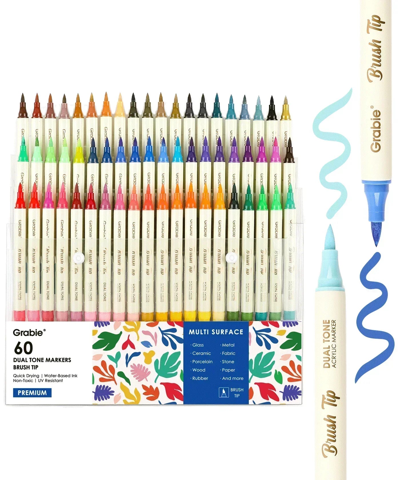 Dual Tone Brush Tip Acrylic Paint Marker Set of 60 with vibrant colors for versatile art and craft projects including scrapbooking.