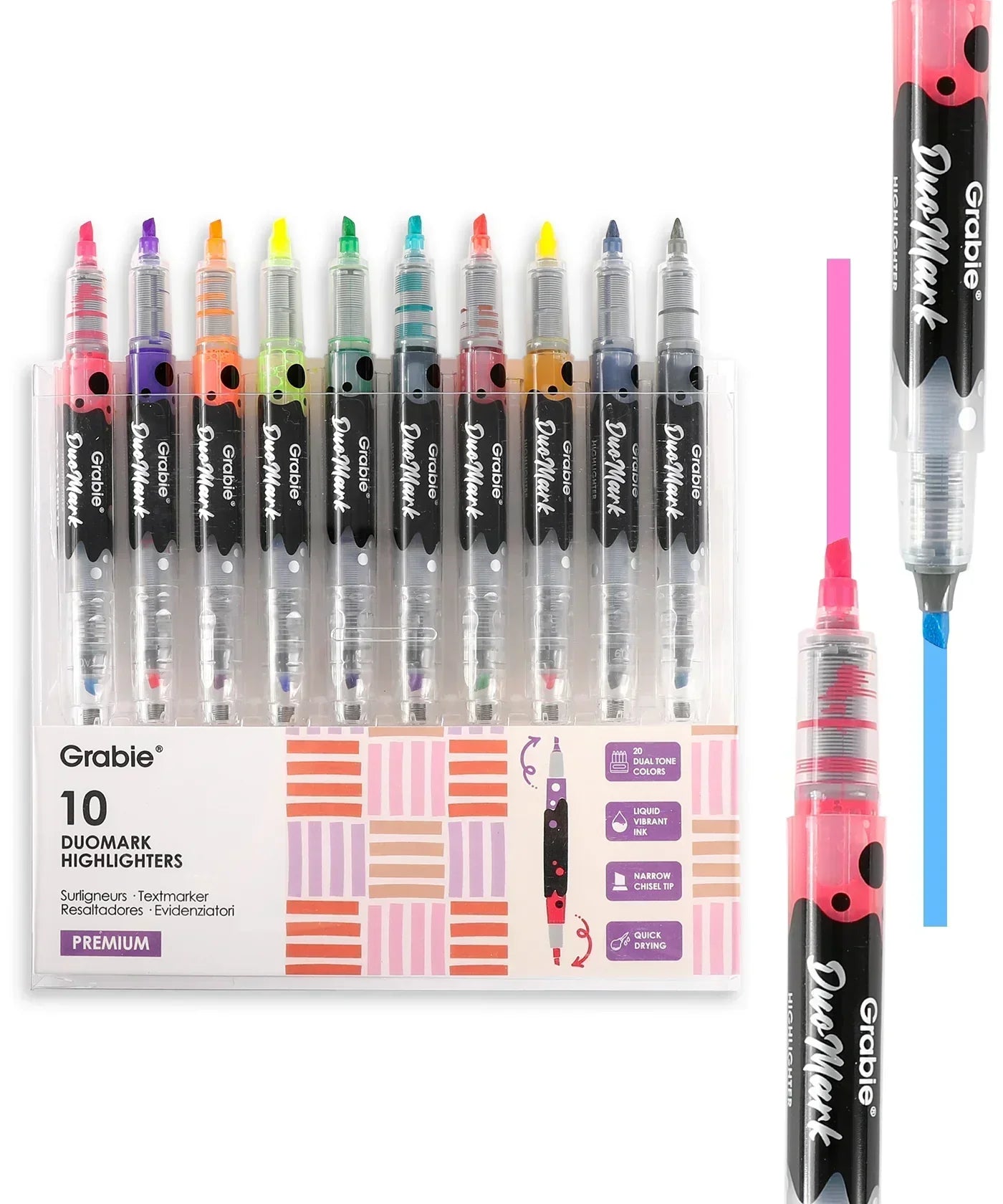 The Note-Taking Power Pack with Grabie Duomark highlighters in assorted vibrant colors for art and scrapbooking.