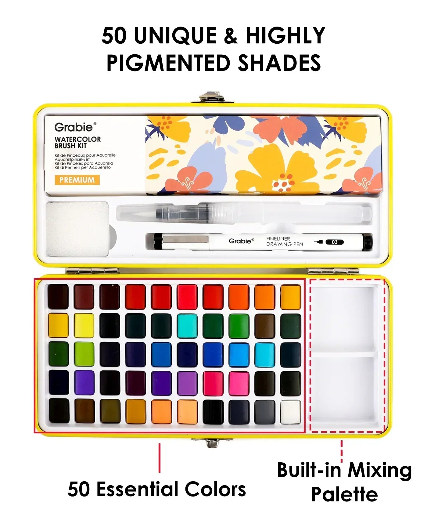 2026 Watercolor Calendar & Creative Tools Set with 50 vibrant pigment shades and built-in mixing palette for artists