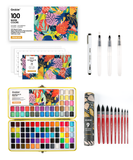 Watercolor Set Of 100 With 9 Pcs Synthetic Quill Paint Brushes