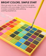 The Watercolor Beginner‘s Bundle with vibrant watercolor paints and a brush for smooth, easy painting experience.