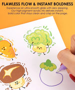 Hand drawing colorful playful vegetable characters with pens showcasing Retro Charm Meets Bold Color Bundle art supplies