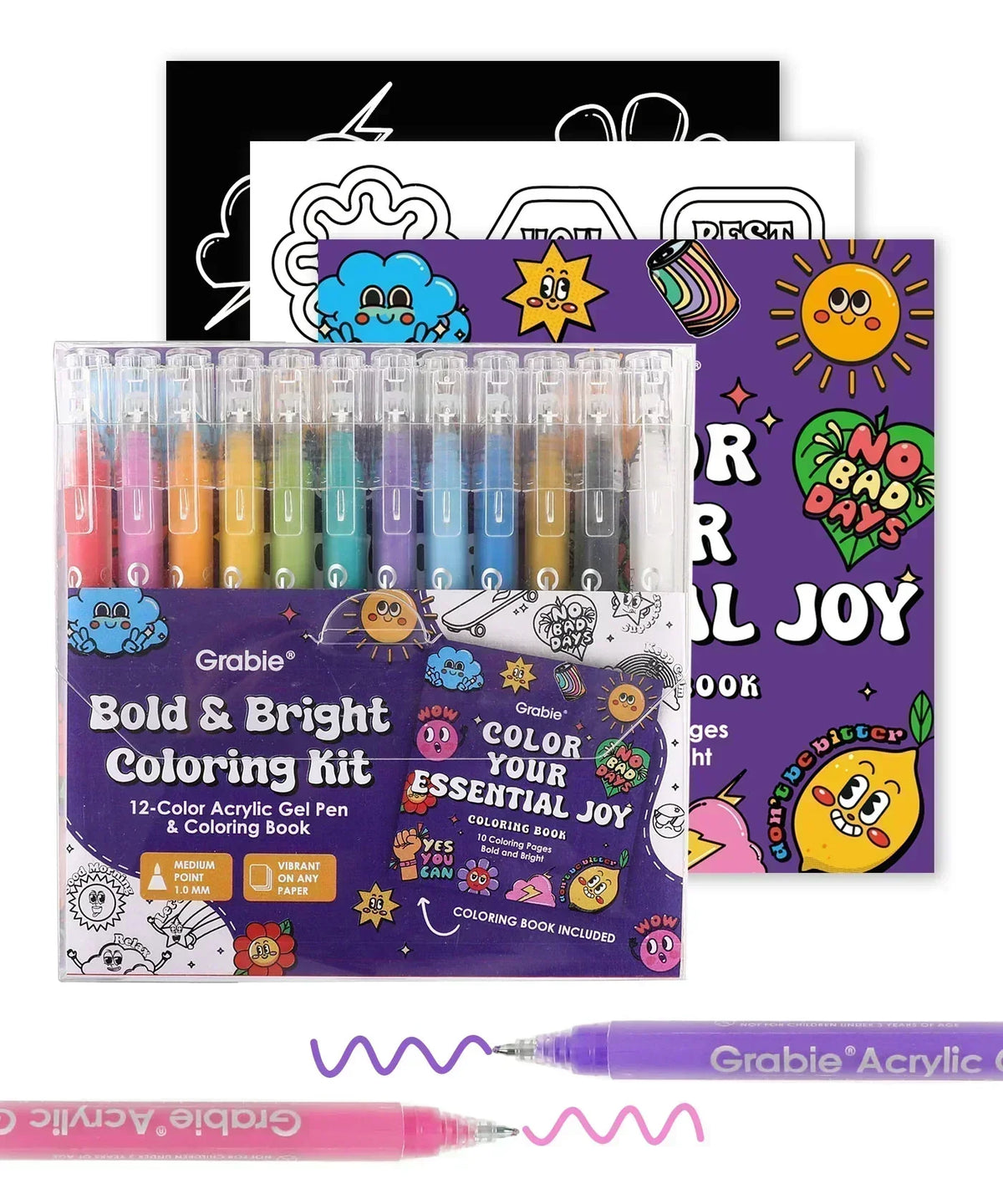 Retro Charm Meets Bold Color Bundle with 12-color gel pens and vibrant coloring book pages for creative art projects