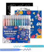 Bold & Bright Coloring Kit with 12 colorful gel pens and ocean-themed coloring book for creative art fun