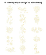 Watercolor Set Of 50 & Coloring Book Bundle with 15 sheets of unique floral design outlines for art supplies and scrapbooking.