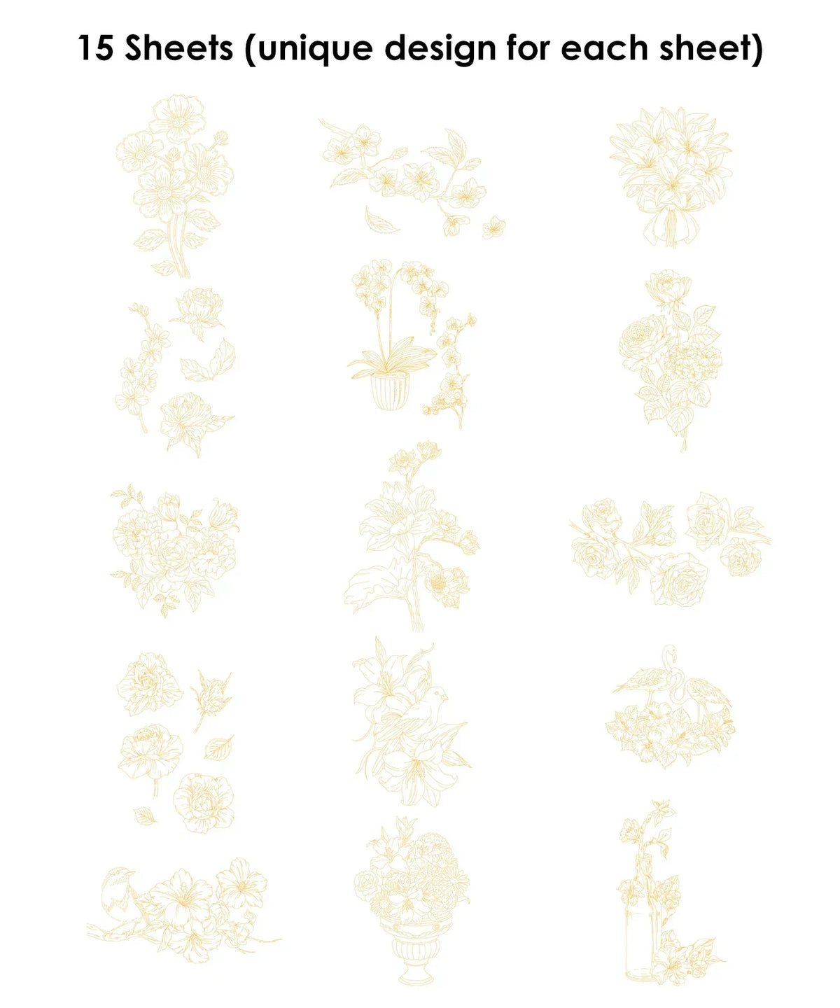 Watercolor Set Of 50 & Coloring Book Bundle with 15 sheets of unique floral design outlines for art supplies and scrapbooking.