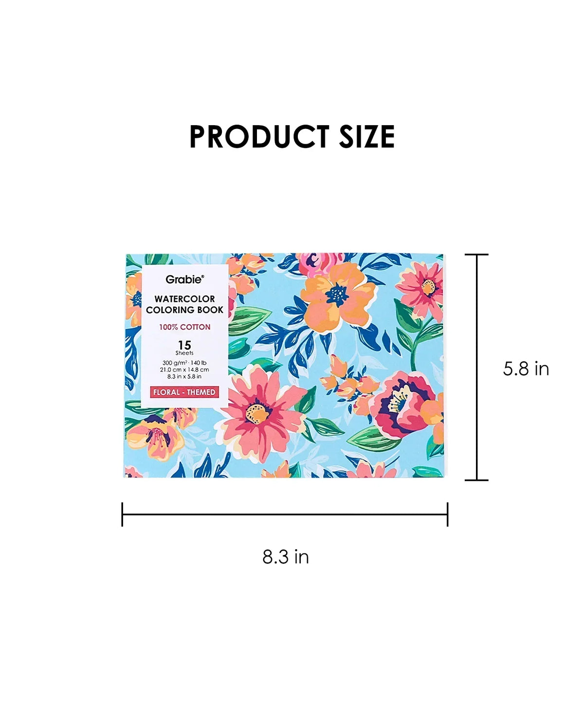 Floral themed watercolor coloring book measuring 8.3 by 5.8 inches for Watercolor Set Of 50 & Coloring Book Bundle