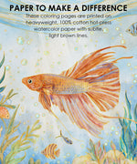 Colored illustration of an orange fish swimming with other fish on watercolor paper for Watercolor Set Of 50 & Coloring Book Bundle