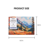 Watercolor Set Of 50 & Coloring Book Bundle showing landscape-themed coloring book dimensions with mountain artwork cover