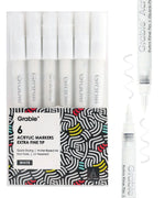 White Extra Fine Tip Acrylic Paint Marker Set Of 6 with quick-drying, water-based, non-toxic ink for detailed art projects.