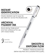 Waterproof Multiliner Drawing Pen Set Of 10 white pen showing clear tip size labeling and smooth ink flow features