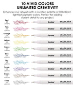 Waterproof Multiliner Drawing Pen Set Of 10 showing vibrant colors with fine 0.45mm tips for detailed art and creative projects.