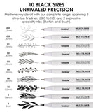 Multiliner Drawing Pen Set Of 20 (10 Black Ink Unique Tips & 10 Assorted Colors)