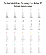 Waterproof Multiliner Drawing Pen Set Of 10 with various line widths and colors for precise art and scrapbook use