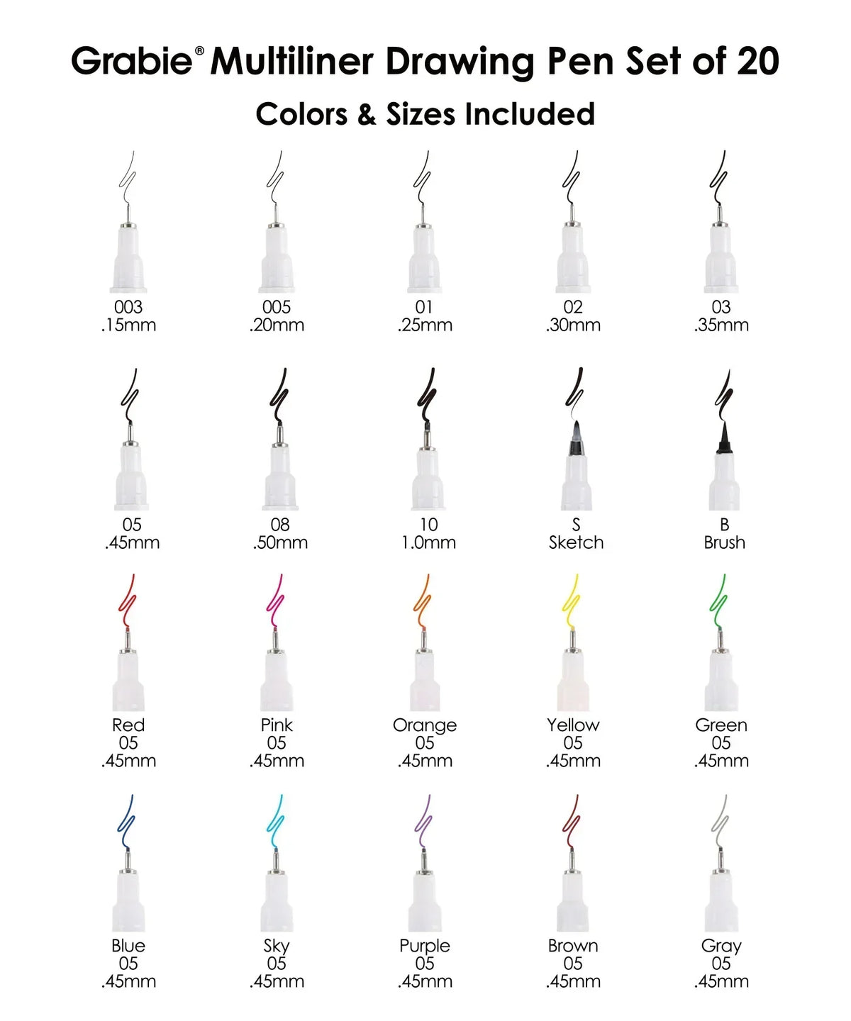 Waterproof Multiliner Drawing Pen Set Of 10 with various line widths and colors for precise art and scrapbook use