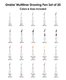 Multiliner Drawing Pen Set Of 20 (10 Black Ink Unique Tips & 10 Assorted Colors)